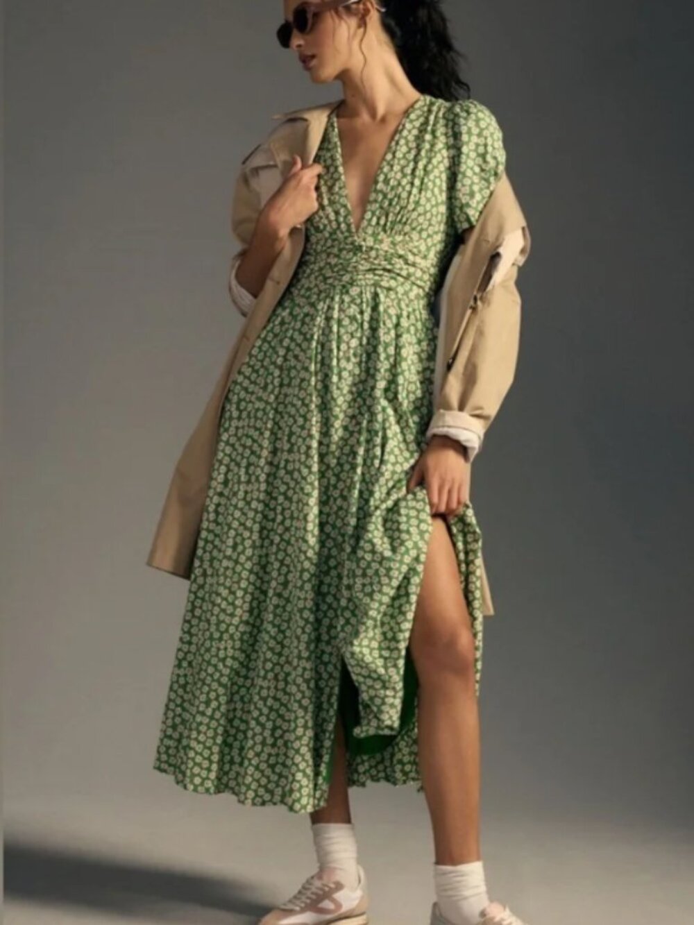 Anthropologie Dress - Green + White, Great condition and perfect for Summer!